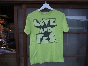 H locking * on /rockin' on LOVE AND FES. print T-shirt S size lime green 