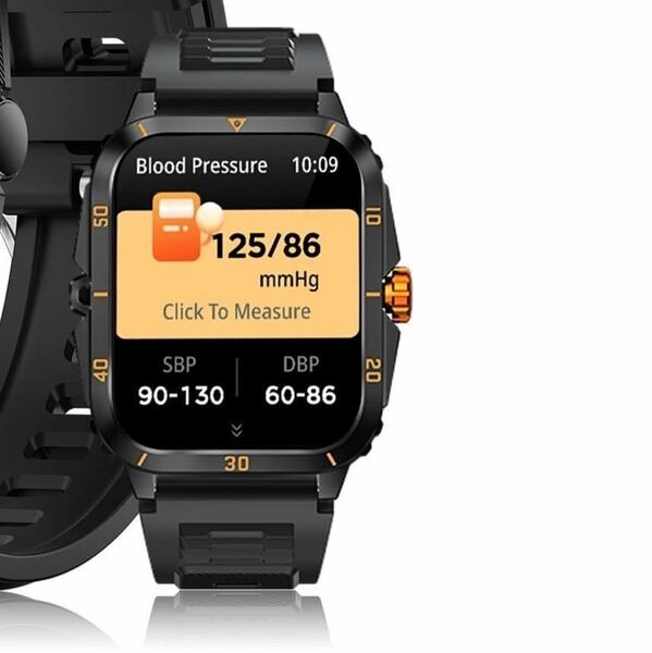【即納】最新 新品 スマートウォッチ オレンジ ラバー ベルト 腕時計 防水 健康管理 軍用規格デザイン 通話機能付き Android iPhone対応