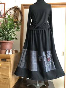 Ａ33 紬　絹の着物　リメイク　ギャザースカート　手作り ハンドメイド ゴムギャザー 