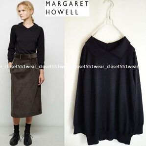 2016 マーガレットハウエル☆ジョンスメドレー別注 ウール襟付きポロカラーニット 2 ネイビー イギリス製★48600円