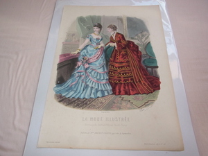 美品希少1873年(明治6年)銅版画■フランス ファッション誌 『La Mode illustree（ラ・モード・イリュストレ）』No.52 ファッションプレート