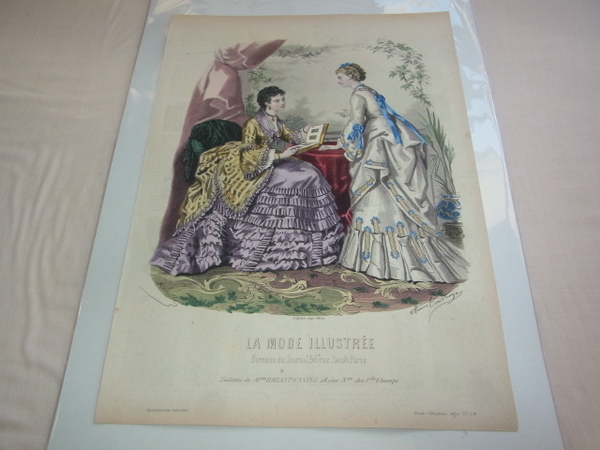 美品希少1872年(明治4年)銅版画■フランス ファッション誌 『La Mode illustree（ラ・モード・イリュストレ）』No.29 ファッションプレート