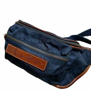  prompt decision *Felisi* Italy made leather combination body bag Felisi navy waist bag nylon 