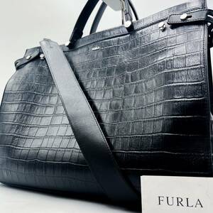 1円 【激レア】フルラ FURLA トートバッグ ビジネスバッグ ブリーフケース ショルダーバッグ クロコ型押し レザー 革