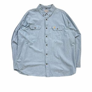 【XXL】USA 古着 カーハート Carhartt 長袖 ボタンダウン シャンブレーシャツ ライトブルー 水色 2XL