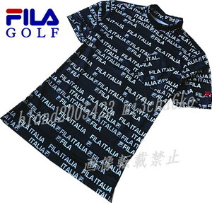 ■新品【FILA GOLF】フィラゴルフ COOL TOUCH接触冷感 全体飛びロゴ モックネック半袖シャツ■NV/LL