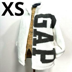 XS 良品 GAP ギャップ ビッグロゴ フリース ジャケット ユニセックス 白 デカロゴ 古着 ゆるだぼ オーバーサイズ ビッグサイズ