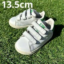 キッズ 13.5cm 良品 adidas アディダス スタンスミス スニーカー ベルクロ マジックテープ V3 子供 子ども KIDS 靴 白 緑 135mm_画像1