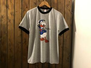 新品●ドナルドダック　ビンテージスタイル　霜降り　リンガーTシャツ［L］●マンガ/アニメーション/カリフォルニア/GRY