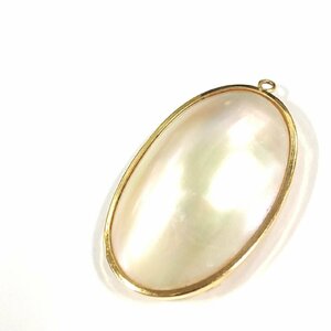 K18mabe pearl pendant top book@ pearl ellipse approximately 31mm×19mm 5.9g 18 gold Gold jewelry 