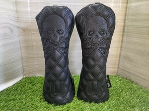 【UT】ゴルフヘッドカバー　黒スカル　ユーティリティ用２点