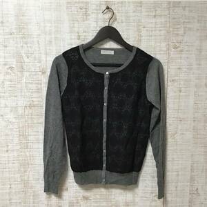 A335◇BARNEYS NEWYORK | バーニーズニューヨーク　カーディガン　グレー×ブラック　美品　サイズF