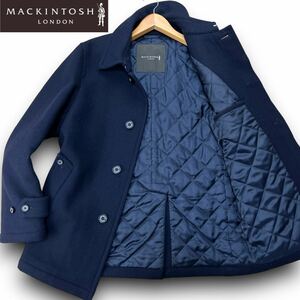 未使用級/40 L位● MACKINTOSH LONDON 【英国の騎士】 マッキントッシュ メルトンウール キルティング Pコート ステンカラー ネイビー 紺