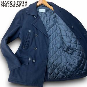 40 L位●MACKINTOSH PHILOSOPHY 【英国の騎士】 マッキントッシュフィロソフィー メルトンウール キルティング レザー ダブルPコート 紺