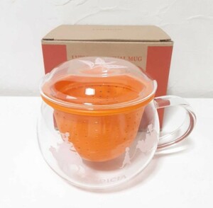 【美品】LUPICIA ルピシア 茶こしマグ モンポット Mon Pote 紅茶 ティーカップ 耐熱ガラス 箱入り オレンジ