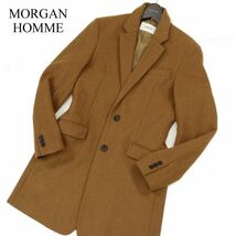 MORGAN HOMME モルガン オム 秋冬 メルトン ウール★ スリム チェスター コート Sz.M　メンズ キャメル　C4T00098_1#N_画像1