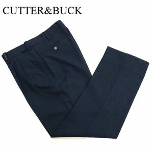 CUTTER&BUCK カッター＆バック 通年 ロゴ刺繍★ 千鳥柄 2タック スラックス パンツ Sz.85　メンズ ネイビー ゴルフ　C4B00072_1#R