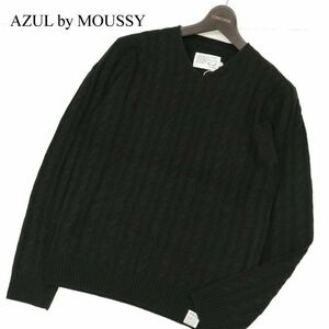 【新品 未使用】 AZUL by MOUSSY アズール マウジー ウォッシャブル★ ケーブル Vネック ニット セーター Sz.S　メンズ 黒　C4T00092_1#K