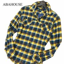 【新品 未使用】 ABAHOUSE アバハウス 秋冬★ 長袖 チェック ネル シャツ Sz.2　メンズ 黄色 イエロー　C4T00275_1#B_画像1