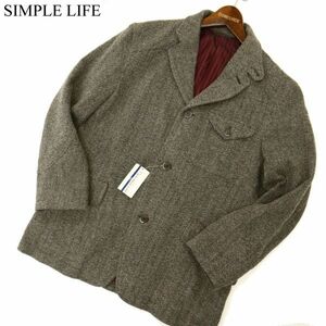 新品★ 未使用 SIMPLE LIFE シンプルライフ レナウン 裏ストライプ ヘリンボーン ウール ツイード ジャケット Sz.M　メンズ　C4T00159_1#N