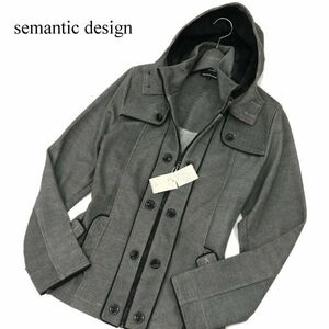 新品★ 未使用 semantic design セマンティック デザイン フード着脱可 千鳥柄 ジップ ジャケット ブルゾン Sz.LL メンズ 灰　C4T00273_1#O