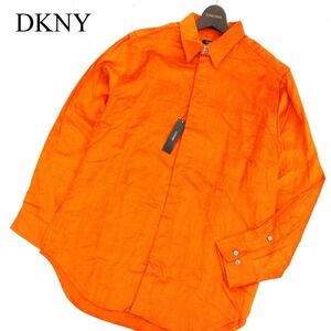 【新品 未使用】 DKNY ダナキャラン 秋冬 ビスコース コーデュロイ★ 長袖 比翼 シャツ Sz.M　メンズ オレンジ　C4T00286_1#B