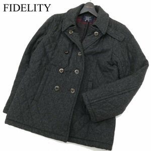 FIDELITY フィデリティ 秋冬 裏地チェック ウール★ 中綿 キルティング Pコート Sz.L　メンズ グレー　C4T00168_1#N