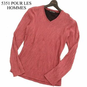 5351 POUR LES HOMMES 5351プールオム シワ加工★ 長袖 Vネック リブ カットソー ロンTシャツ Sz.3　メンズ 日本製　C4T00455_1#F