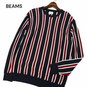 美品★ BEAMS ビームス レジメンタル ストライプ クルーネック ニット セーター Sz.M　メンズ　C4T00530_1#L