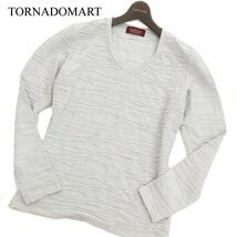 TORNADOMART トルネードマート 通年 長袖 タック ジャガード★ Vネック カットソー ロンTシャツ Sz.M　メンズ 日本製　C4T00584_1#F_画像1