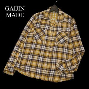 GAIJIN MADE ガイジンメイド ハリラン 通年 ダブルガーゼ★ 長袖 ワーク チェック シャツ Sz.L　メンズ 黄色系 日本製　C4T00525_1#C