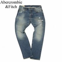 Abercrombie&Fitch アバクロンビー＆フィッチ ダメージ＆USED加工★ スキニー デニム パンツ ジーンズ Sz.34　メンズ 大きい　C4B00415_1#R_画像1