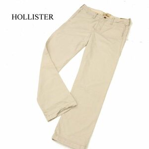 【新品 未使用】 HOLLISTER ホリスター 通年 ロゴ刺繍★ ストレート チノ パンツ Sz.32　メンズ ベージュ　C4B00188_1#R