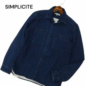 SIMPLICITE plus シンプリシテェ 通年 USED加工 インディゴ★ スウェット 長袖 ワーク デニム シャツ Sz.48　メンズ　C4T00640_1#C