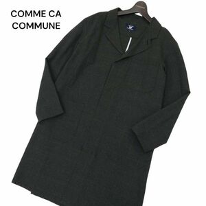 美品★ COMME CA COMMUNE コムサ コミューン 通年 グレンチェック★ 比翼 ロング ショップ コート Sz.S　メンズ グレー　C4T00671_1#O