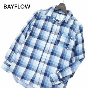 21SS★ BAYFLOW ベイフロー 通年 ヤシの木刺繍★ Wガーゼ 長袖 チェック シャツ Sz.2　メンズ 青系　C4T00665_1#C