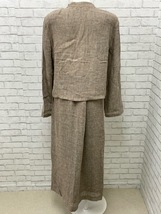 (I11677) ヒロココシノ HIROKO KOSHINO セットアップ スーツ リネン100％ 前開きノーカラージャケット / ラップスカート 11 ブラウン系_画像6