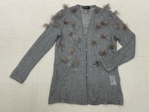 (I11584) Yukiko Hanai Yukiko Hanaimoheya× шелк серебристая лиса мех оборудование орнамент ... плетеный вязаный кардиган 10 серый ju серия 