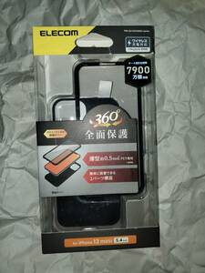 ELECOM iPhone 13 mini ハイブリッドケース 360度保護 薄型 ブラック 画面フィルム表面硬度9Hの強化ガラス 前面強化ガラスと背面側面PET