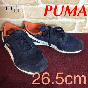 [ selling out! free shipping!]A-336 PUMA! sneakers! navy blue color! navy! orange!26.5cm! usually ..! walking! used!