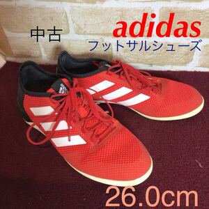 【売り切り!送料無料!】A-338 adidas!フットサルシューズ!26.0cm!赤!黒!かっこいい!インドアシューズ!スポーツ!中古!