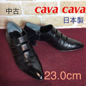 【売り切り!送料無料!】A-339 Cava Cava!ブーティーパンプス!黒!ブラック!23.0cm!サイドファスナーあり！おしゃれ!個性的な!中古!