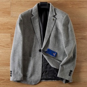 ウール混 テーラードジャケット■DCKMANY新品 高級感 メンズ 1ボタン スーツジャケット スリーム ブレザー アウター ライトグレーH6904-2XL