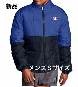 新品 Champion チャンピオン ダウン メンズS ネイビー×ブルー ロゴ入 ダウンジャケットNIKE アディダス好きにも