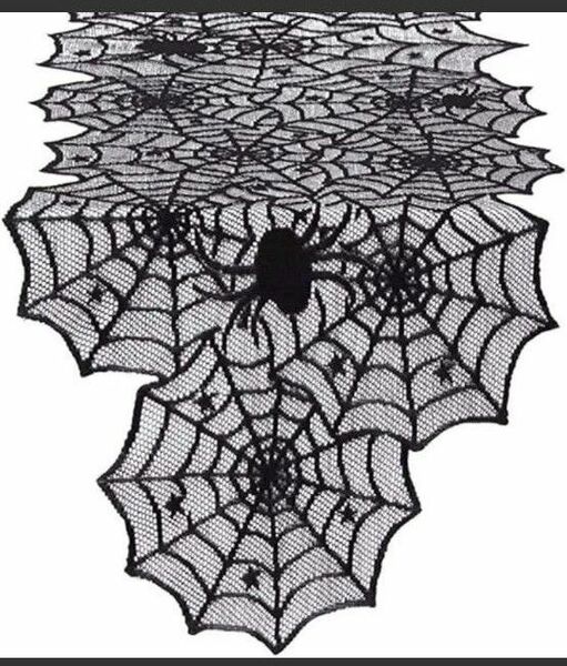 ハロウィン テーブルクロス 蜘蛛の巣 テーブルランナー レース くも クモ スパイダー ブラック 黒 ホラー 飾り付け 室内 ②