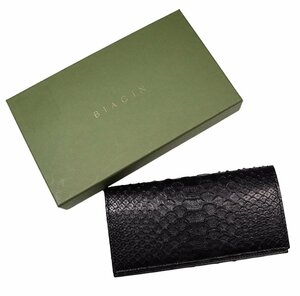 70%OFF◆男のエキゾチックレザー！【 SILVANO BIAGINI / シルヴァーノ ビアジーニ (伊 】ブラックマットパイソンの小銭入れ付き長財布