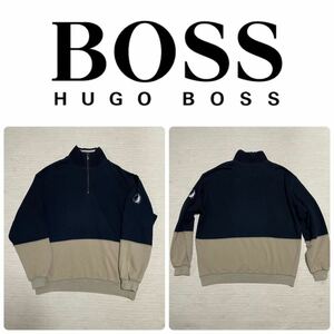 HUGO BOSS バイカラー ハーフジップ ハイネック スウェット プルオーバー ロゴ 刺繍 GOLF 大きいサイズ