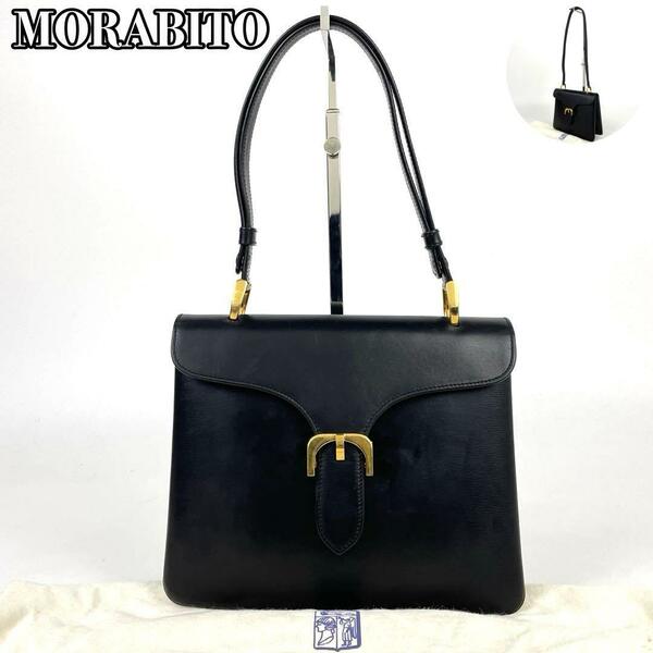 美品■MORABITO モラビト ハンドバッグ 2way ショルダーバッグ ヴァンドーム ゴールド金具 カーフレザー ブラック 1PLACE VENDOME 黒色