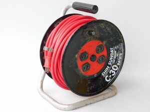 【4か所とも通電済み/送料無料/h】HATAYA 延長コード C-30 30m 4口 125V VCT1.25mm 2芯 コードリール ドラム式 屋内型 中古 動作OK