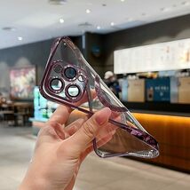 《新品》iPhoneケース【iPhone15Plus用】【パープル】カバー ソフトカバー レンズフィルム付き ワイヤレス充電可能 クリア 送料無料 C0964_画像5